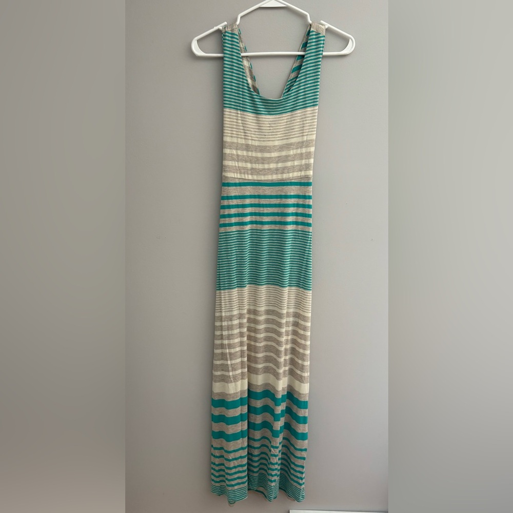 Gilli Teal and Cream Striped Maxi Dress